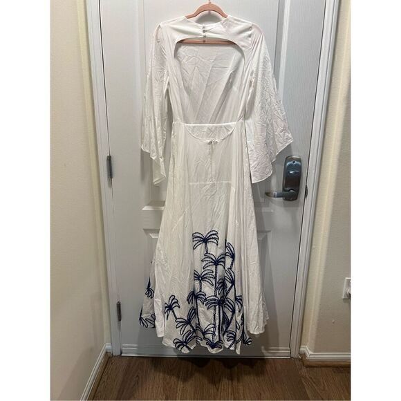 LACE THE LABEL PALM White Kaftan Dress OPEN BACK Embroidery Size S NWT $690 - Picture 4 of 7